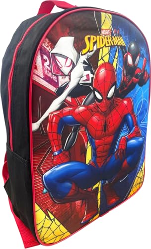 Ruz Spider-Man Kid's Licensed 15 Inch School Bag Backpack (Black-Red-Blue)