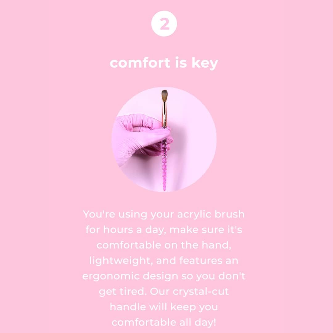 Kiara Sky Kolinsky Acrylic Nail Brush #20 - Pure Kolinsky Sable Hair, Pink Crystal Handle, Acetone Resistant, for Acrylic Application, Extensions & 3D Beauty & Personal Care KIARA SKY
