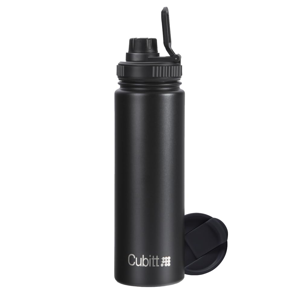 Cubitt Insulated Sports Hydro Water Bottle 24 oz, 2 Lids (Coffee Lid and Wide Mouth Twist Sports Lid), Stainless Steel, Double Walled. Cold for up…