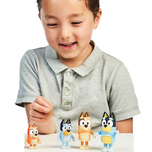 Bluey Family 4-Pack Figures – Bluey, Bingo, Mum & Dad, Poseable Collectible Toys for Kids, Cake Toppers, Gift for Toddlers Ages 3+