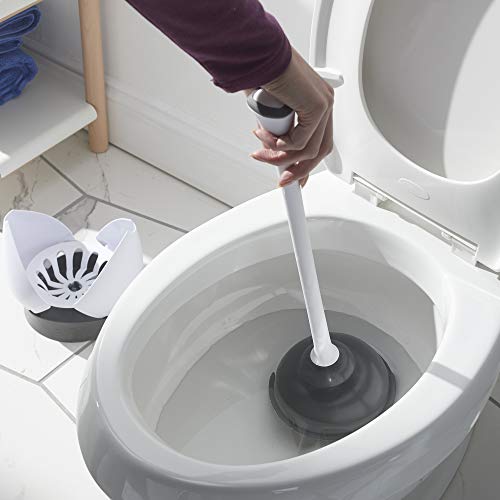 Clorox Toilet Plunger with Hideaway Caddy – Bathroom Plunger with Holder, Organizer & Storage for Toilet Unclogging