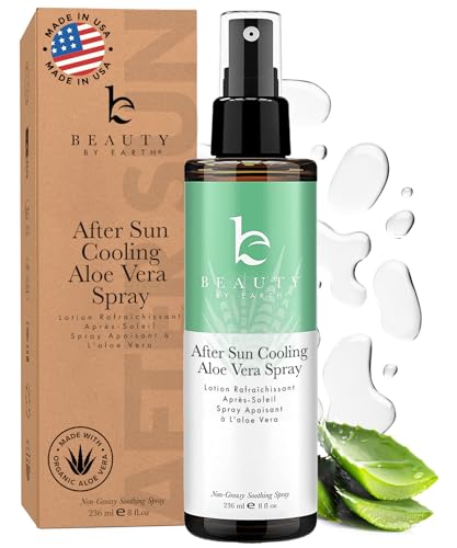 Beauty by Earth After Sun Cooling Aloe Vera Spray - USA Made With Organic Aloe Vera, Fast Absorbing After Sun Care for Sunburn Relief, Skin Cooling