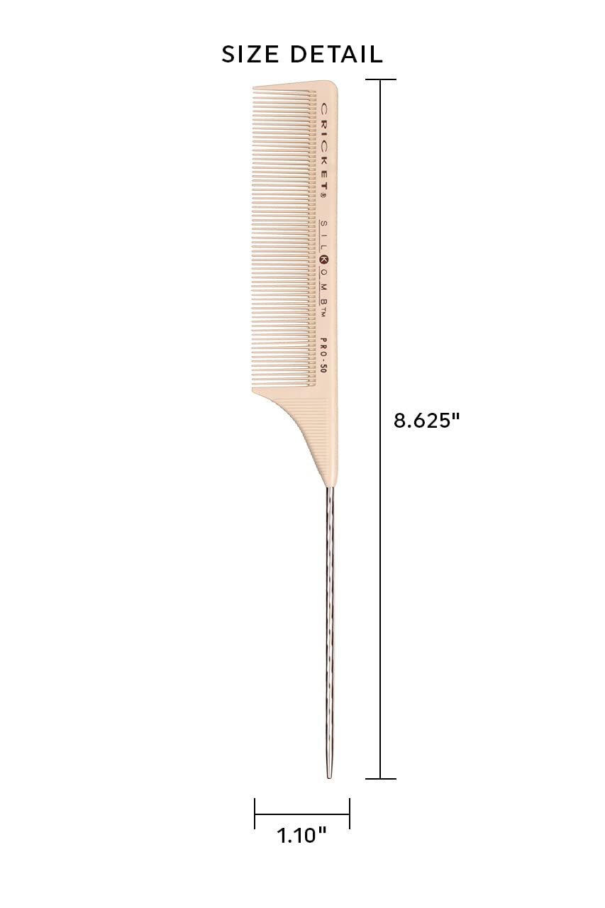Cricket Silkomb Pro-50 Fine Tooth Rattail Comb for Hair - Precision Styling Tool with Seamless Teeth & Metal Tail for Sectioning, Weaving, and Smooth