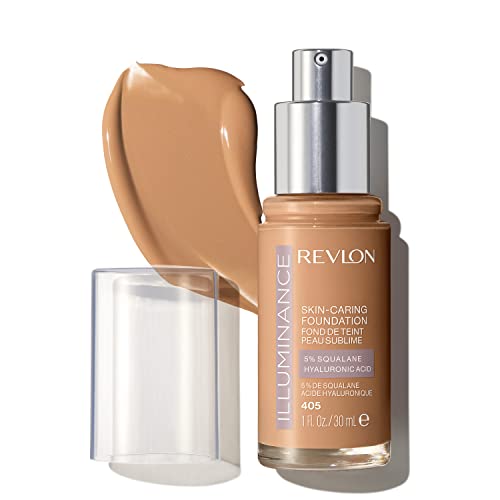 Revlon Illuminance Skin-Caring Liquid Foundation, Hyaluronic Acid, Hydrating and Nourishing Formula with Medium Coverage, 405 Hazel, 1 fl oz