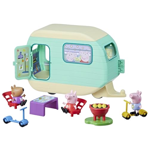 Peppa Pig Caravan Playset for Girls and Boys, 3 Figures, 6 Accessories, Preschool Toys, Kids Gifts, Ages 3+