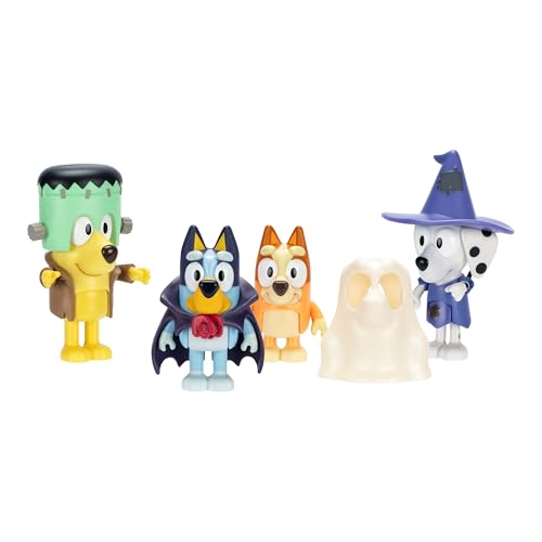Bluey Halloween Figure 4-Pack – 2.5" Poseable Bingo, Chloe & Lucky in Costumes with Accessories, Kids Recreate Favorite Moments