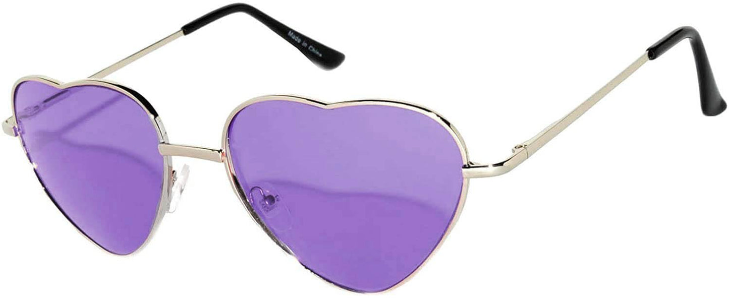 Fashion Heart Shaped Silver Metal Frame Aviator Purple Lens Sunglasses