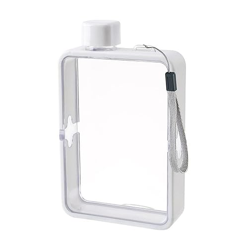 MiOYOOW Square Flat Water Bottle, Portable Transparent Sports Water Cup Reusable Memo Paper Bottles for Outdoor Travel Fitness Gym