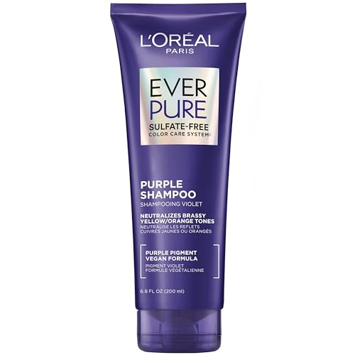 L’Oreal Paris Sulfate Free Brass Toning Purple Shampoo for Blonde, Bleached, Silver, or Brown Highlighted Hair, EverPure, 6.8 Fl Oz (Packaging May