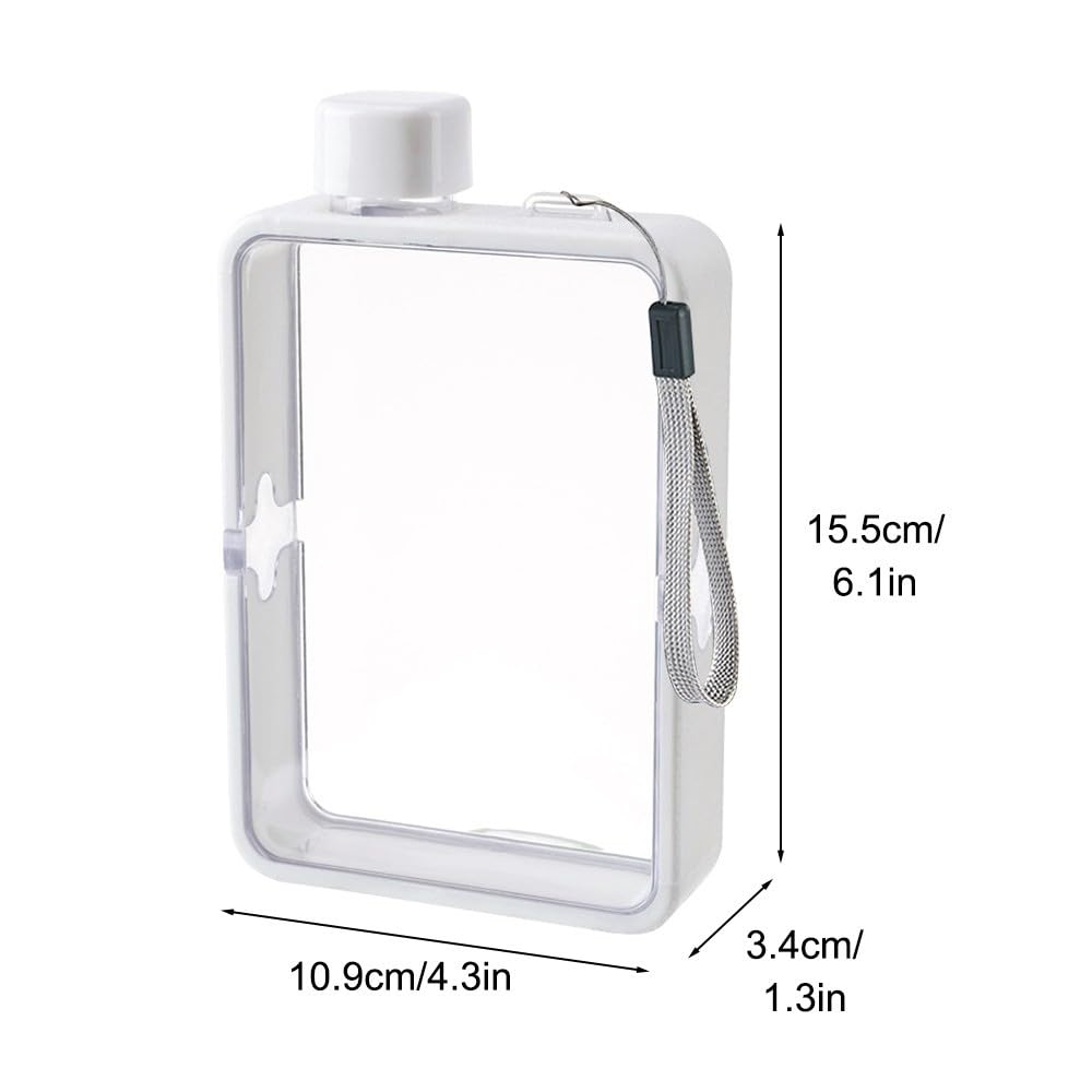 MiOYOOW Square Flat Water Bottle, Portable Transparent Sports Water Cup Reusable Memo Paper Bottles for Outdoor Travel Fitness Gym