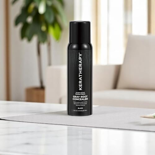 Keratherapy Keratin Infused Perfect Match Gray Root Concealer Spray, Black, 3 oz, 118 ml - Root Cover Up Spray to Hide Gray Roots - Keratin Therapy