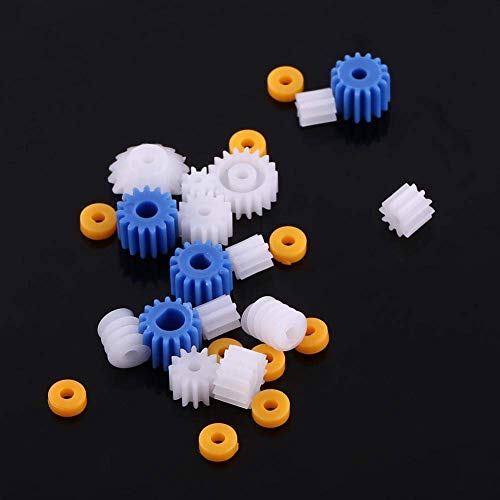 Walfront 26pcs Plastic Spindle Gear Set – Assorted Shaft Gears for DIY Robot, Car & Aircraft Models (2mm–4mm, White/Blue)