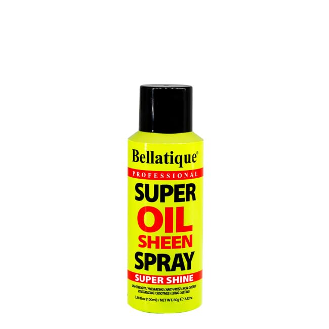 BELLATIQUE Super Oil Sheen Spray - Super Shine. Lightweight, Hydrating, Anti-Frizz, Non-Greasy, Revitalizing, Soothes, Long Lasting, Deep