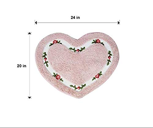 MOMIKA Pretty Floral Rose Heart Shape Bathroom Mat ,Super Soft Pink Shaggy Rug Floor Decoration Carpet,Great for Kitchen,Living Room,Toilet