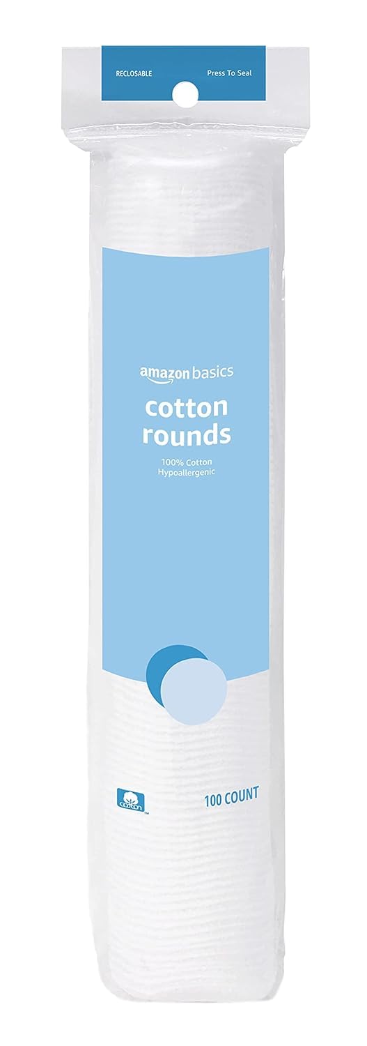 Amazon Basics Hypoallergenic Cotton Rounds for Makeup Removal and Skincare, 100 Count, 1 Pack Beauty and Personal Care Amazon Basics