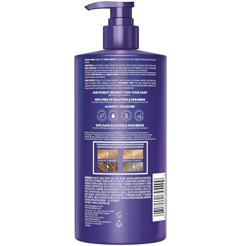 L’Oreal Paris Sulfate Free Brass Toning Purple Shampoo for Blonde, Bleached, Silver, or Brown Highlighted Hair, EverPure, 23 Fl Oz