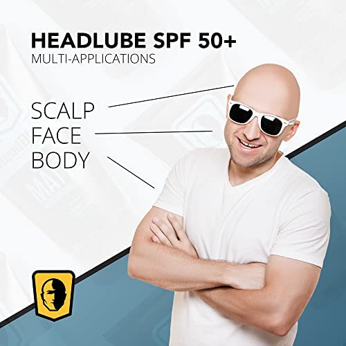 HeadBlade HeadLube SPF 50 Men's Lotion and Sunscreen - No Greasiness, Sweat Resistant, Formulated for Face, Body & Scalps - Water Resistant for 80