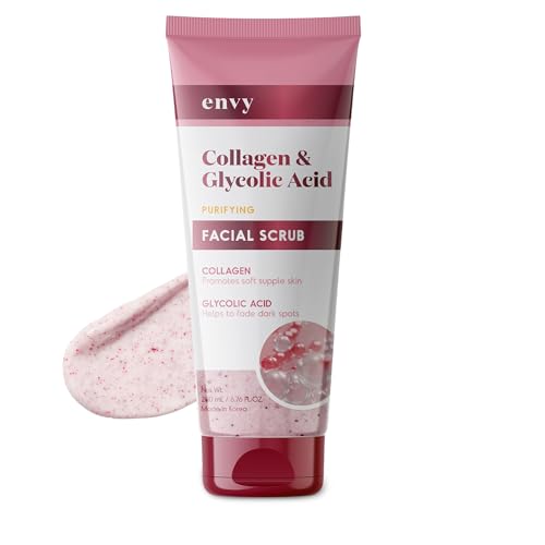 Envy Collagen & Glycolic Acid Face Scrub - Anti-Aging, Softening & Dark Spot Improving Exfoliating Scrub - Dermatologist Tested, Clean Beauty for All
