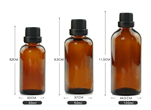 3PCS Empty Amber Glass Essential Oil Bottles with Orifice Reducer and Black Cap Chemistry Lab Chemicals Cosmetic Colognes Perfume Aromatherapy Jars