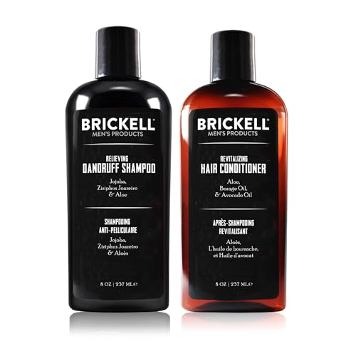 Brickell Men's Daily Relieving Hair Care Routine, Dandruff Shampoo & Conditioner Set For Men, With Salicylic Acid, Jojoba, and Zizyphus Joazeiro