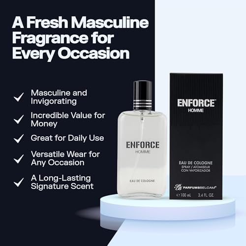 PB ParfumsBelcam Enforce Homme Eau de Toilette Spray for Men - Long-Lasting Woody Sandalwood Fragrance with Citrus & Musk, Masculine Cologne