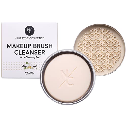 Narrative Cosmetics Solid Makeup Brush Cleanser Soap with Silicone Cleaning Pad, Cleans Natural & Synthetic Brushes, Vegan, Cruelty-Free, Natural