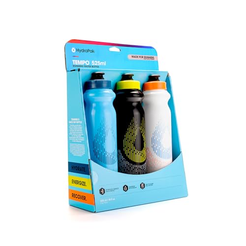 HydraPak Tempo Bottle 3-Pack - Handheld Running Water Bottle (400ml or 525ml) - Made For Runners, Marathon Training & Race Day, Perfect…
