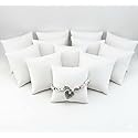 RJ Displays 12 Pack White Faux Leather Watch Pillow Display Set - Bracelet & Bangle Cushion for Jewelry Boxes, Necklace & Bracelet Pillow Display…