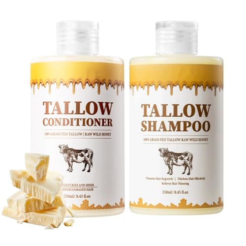 Tallow Shampoo and Conditioner Set, Natural Tallow Hair Care Kit for All Hair Types, Deeply Cleanse & Moisturize Control Oil Smooth Frizz Strengthen