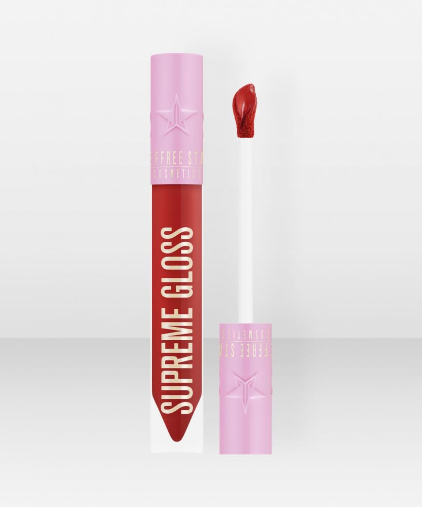 Jeffree Star Cosmetics Supreme Gloss - Red Affair (Medium) - Full-Pigment, High-Shine, Non-Sticky Lip Gloss with Rose Petal Applicator, Vegan &