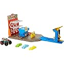 Hot Wheels Monster Trucks Blast Station Playset with 1:64 Scale Demo Derby Toy Truck & 3 Crushable Cars
