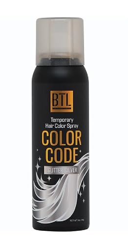 BTL Color Code Temporary Hair Color Spray-On! Vibrant & Easy to Wash | Fast Drying (3oz/80g) (Glitter Silver, 3oz/80g)