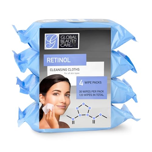 Global Beauty Care Retinol Makeup Remover Wipes with Collagen Renewing Support - Facial Cleansing Cloths, Remove Waterproof Mascara, Oil & Dirt