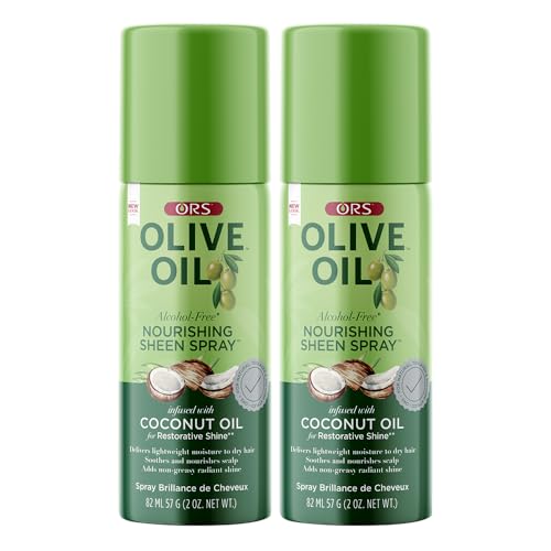 ORS Olive Oil Nourishing Sheen Spray with Coconut Oil for Restorative Shine 2 Ounces - Travel Size (Pack of 2)