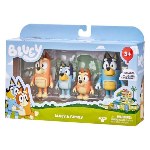 Bluey Family 4-Pack Figures – Bluey, Bingo, Mum & Dad, Poseable Collectible Toys for Kids, Cake Toppers, Gift for Toddlers Ages 3+