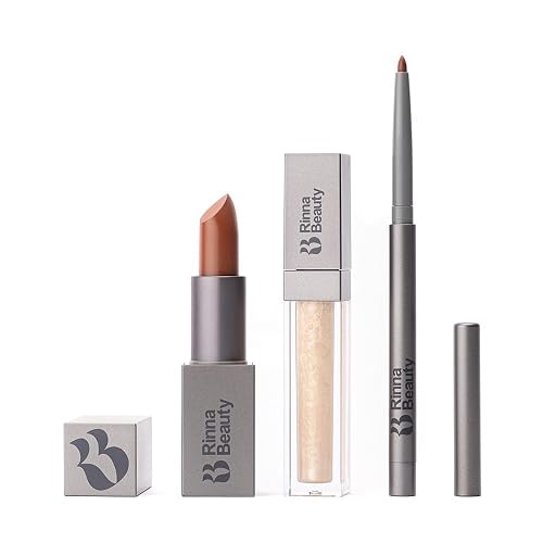 Rinna Beauty Icon Lip Kit - Showstopper- All-in-One Lip Kit Includes Lipstick, Lip Gloss, Lip Liner - Cool Brown look - Vegan, Long-Lasting,