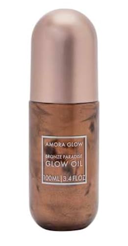 Amora Glow Bronze Paradise Glow Oil, Liquid Bronzer, Hydrating Face Bronzer, 3.4 Fl Oz