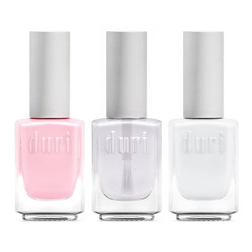 duri Nail Polish, GBD-105 Basic Beauty, French Manicure Classic 3 Piece Set, Tip, Base and Top Coat, Semi Sheer 309 Iced Roses, Quick Drying, Long