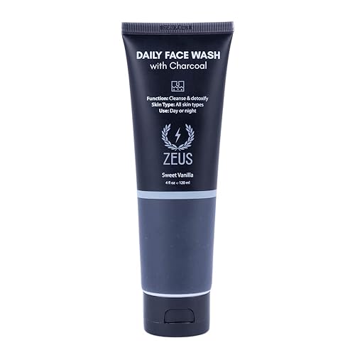 ZEUS Charcoal Face Wash for Men | Daily Facial Cleanser for Oily Skin, Blackhead Removal, & Deep Pore Cleansing | Detoxifying & Exfoliating | Made
