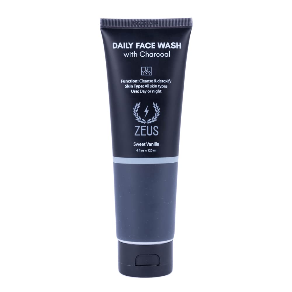 ZEUS Charcoal Face Wash for Men | Daily Facial Cleanser for Oily Skin, Blackhead Removal, & Deep Pore Cleansing | Detoxifying & Exfoliating | Made
