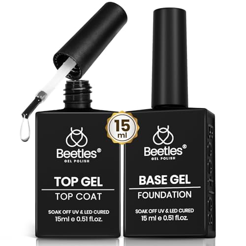 Beetles No Wipe Gel Top Coat and Base Coat Set for Gel Nail Polish - 2Pcs 15ml Super Shiny and Long Lasting Soak Off UV/LED Lamp Nail Art Design Gift Beauty and Personal Care beetles Gel Polish Default Title