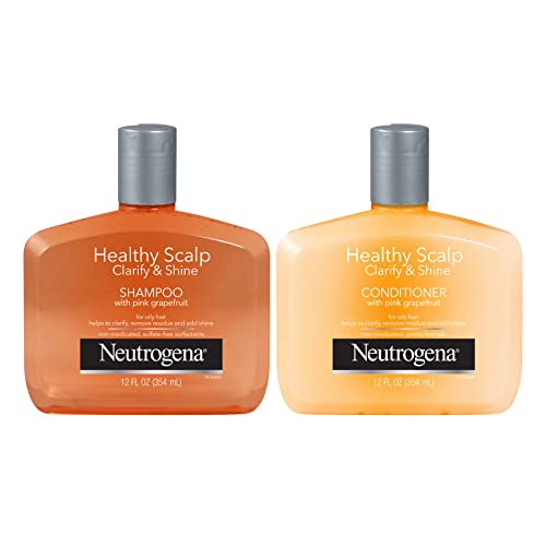 Neutrogena Exfoliating Healthy Scalp Clarify & Shine Shampoo & Conditioner for Oily Hair and Scalp, with Pink Grapefruit, pH-Balanced, Paraben