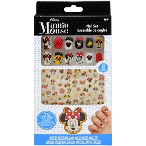 Disney Minnie Mouse Press On Nail Set - Minnie Nails & Stickers for Kids' Makeover Playdates & Sleepovers - 66 Pieces Beauty & Personal Care UPD