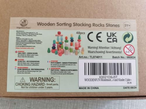 WOODENFUN 48pcs Wooden Stacking Rocks – Montessori Sensory STEM Building Blocks Game for Kids Ages 3-6, Educational Birthday Gift