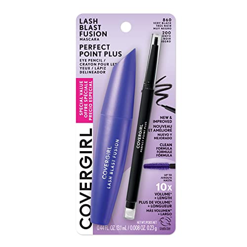 Covergirl Lash Blast Fusion Mascara, Very Black & Perfect Point Plus Eyeliner Pencil, Black Onyx (Pack of 1) Beauty and Personal Care COVERGIRL Default Title