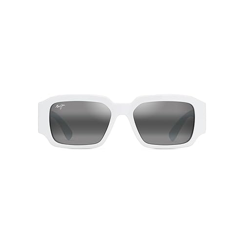 Maui Jim Men's & Women's Kupale Polarized Rectangle Sunglasses, Shiny White/Neutral Grey Polarized, Large