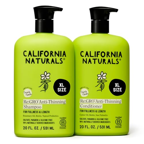 California Naturals Re:GRO Anti-Thinning Shampoo & Conditioner Set, Biotin, Caffeine & Rosemary Oil, Hair Loss & Thinning Support for Women and Men