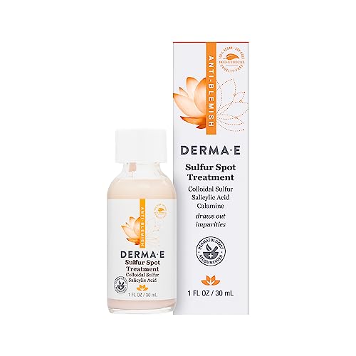 DERMA E Sulfur Spot Treatment - Sulfur and Salicylic Acid Lotion for Breakout-Prone Skin - Soothing Spot Treatment for Face Tones, Balances