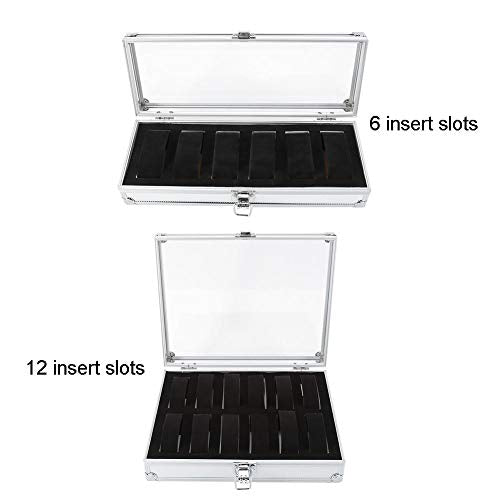 AUNMAS Watch Display Case, Transparent Glass Top, Aluminum Watch Box Organizer, 12 Slots Storage for Men, Jewelry and Beads Holder