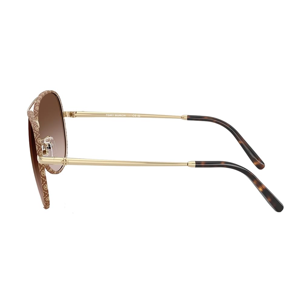 Tory Burch TY 6114 336013 Light Gold Metal Pilot Sunglasses Brown Gradient Lens